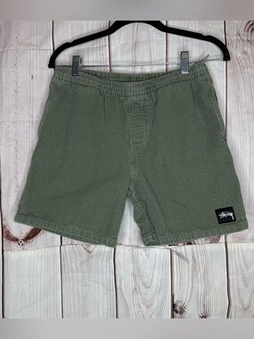 Stussy Corduroy Shorts Mens 32 Medium Green Pull On Elastic Waist Pockets